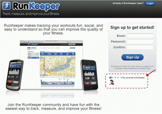 RunKeeperサイトにFacebookのソーシャルグラフデータあり